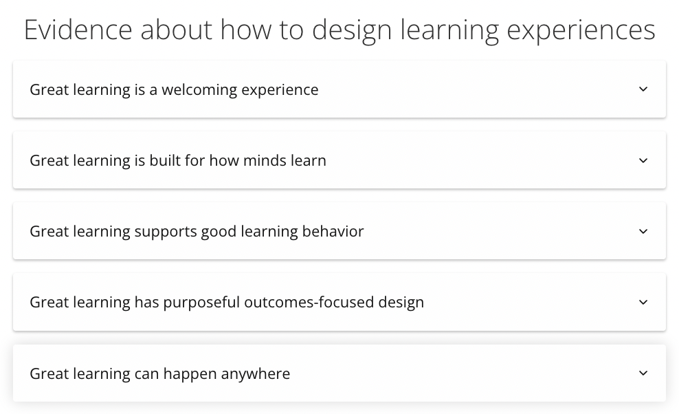 Evidence about how to design learning experiences